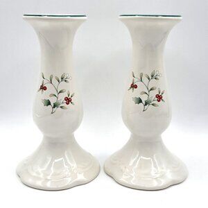 Pfaltzgraff Winterberry Candle Stick Holders Set Of 2 Christmas Holiday Vintage